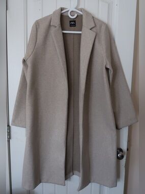 Zara Oatmeal Longline Open Coat L